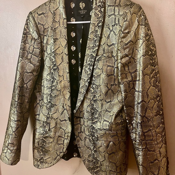 TWISTED TAILOR SKINNY SUIT IN GOLD SNAKE PRINT - Picture 5 of 10